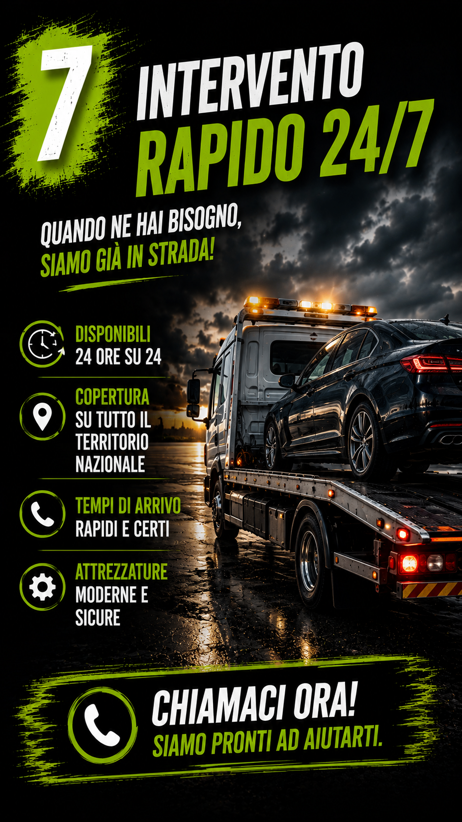 Creatività social di carroattrezzi con messaggio intervento rapido 24 ore su 24.